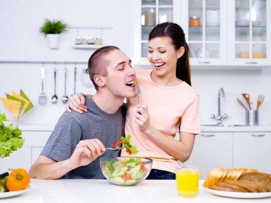 A girl feeds her husband products to increase potency